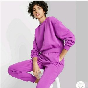 Bright Magenta/purple cropped drop shoulder Sweatshirt